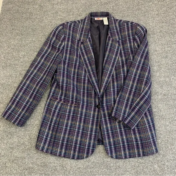 Y2K Alia Petites Wool Blend Plaid Blazer - Picture 2 of 9
